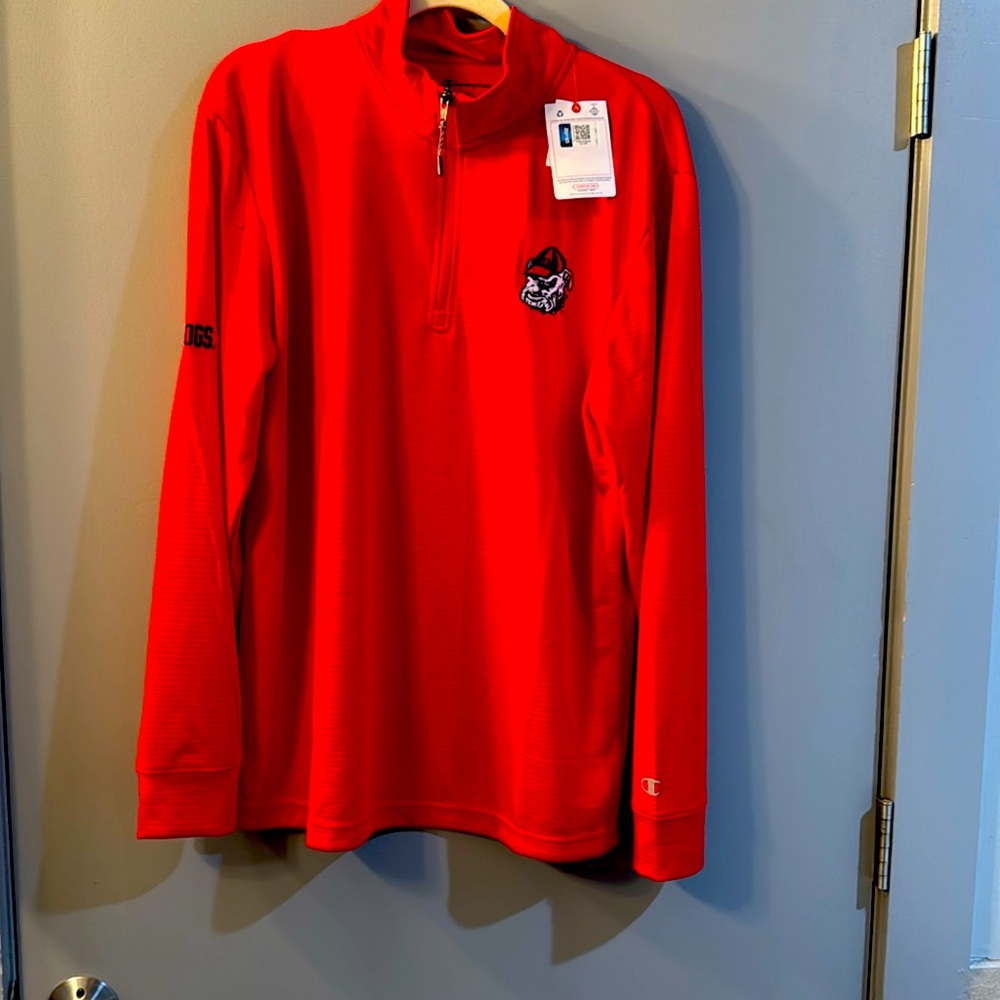 Champion Unisex Red UGA M long sleeve pullover w/zipper Bright Red-lighting bad